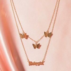 1pc Letter & Butterfly Charm Layered Necklace